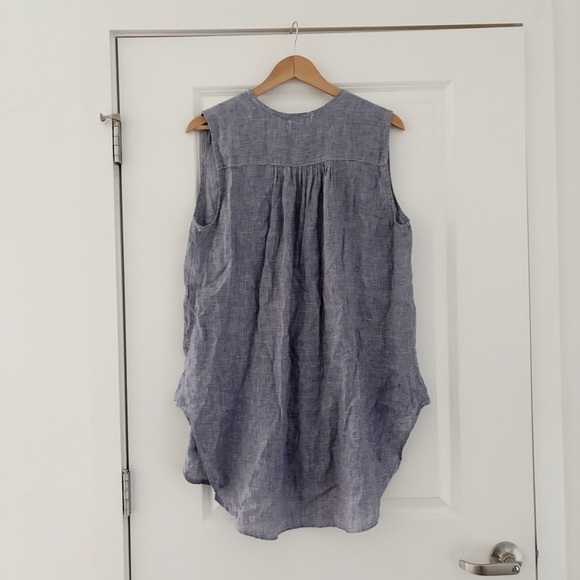 CP Shades Gingham Checkered Linen Button Down Sleeveless Top Lagenlook - Picture 2 of 6